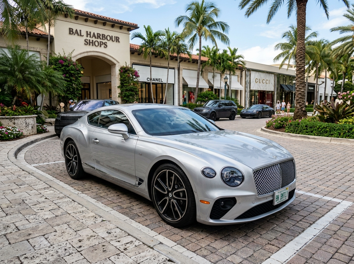 2022 Bentley Continental GT silver grand tourer coupe exterior parked at Bal Harbour Shops Miami