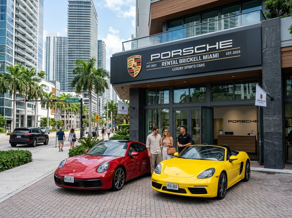 Porsche brand logo 911 Boxster rental Brickell Miami