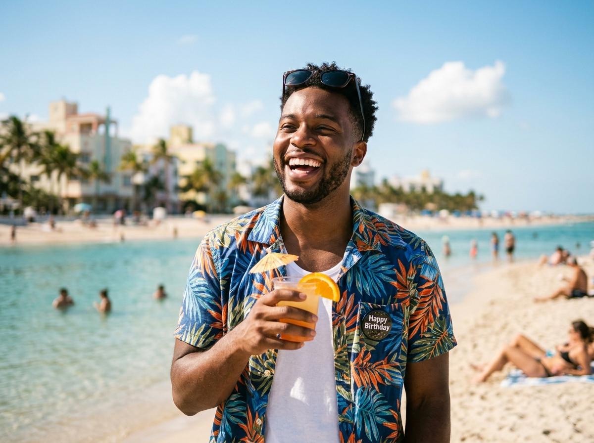 Client testimonial avatar - Marcus T. celebrating birthday weekend Miami Beach
